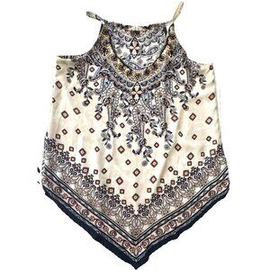 Boho Paisley Hanky Hem Halter Cami Top Asymmetrical Racerback M Festival Concert